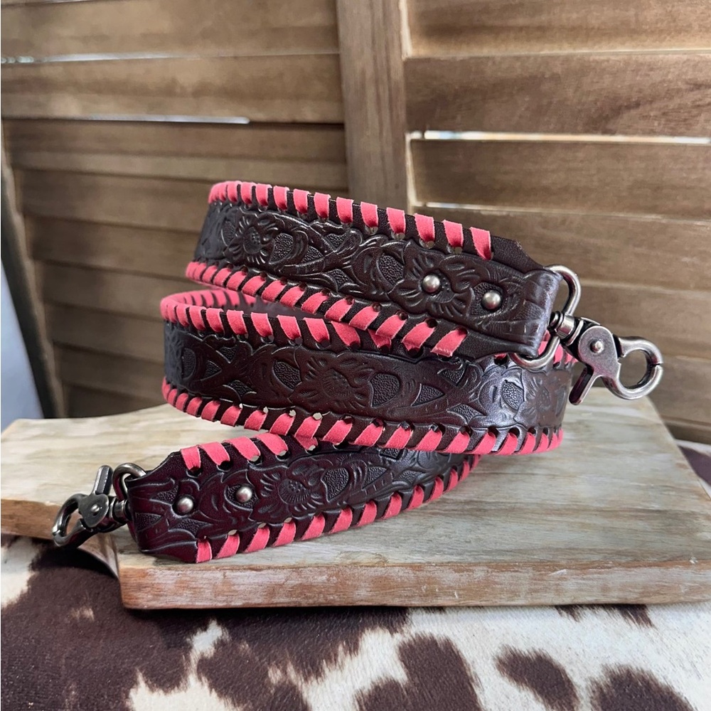 40” TOOLED PINK BAG STRAP 1.5”